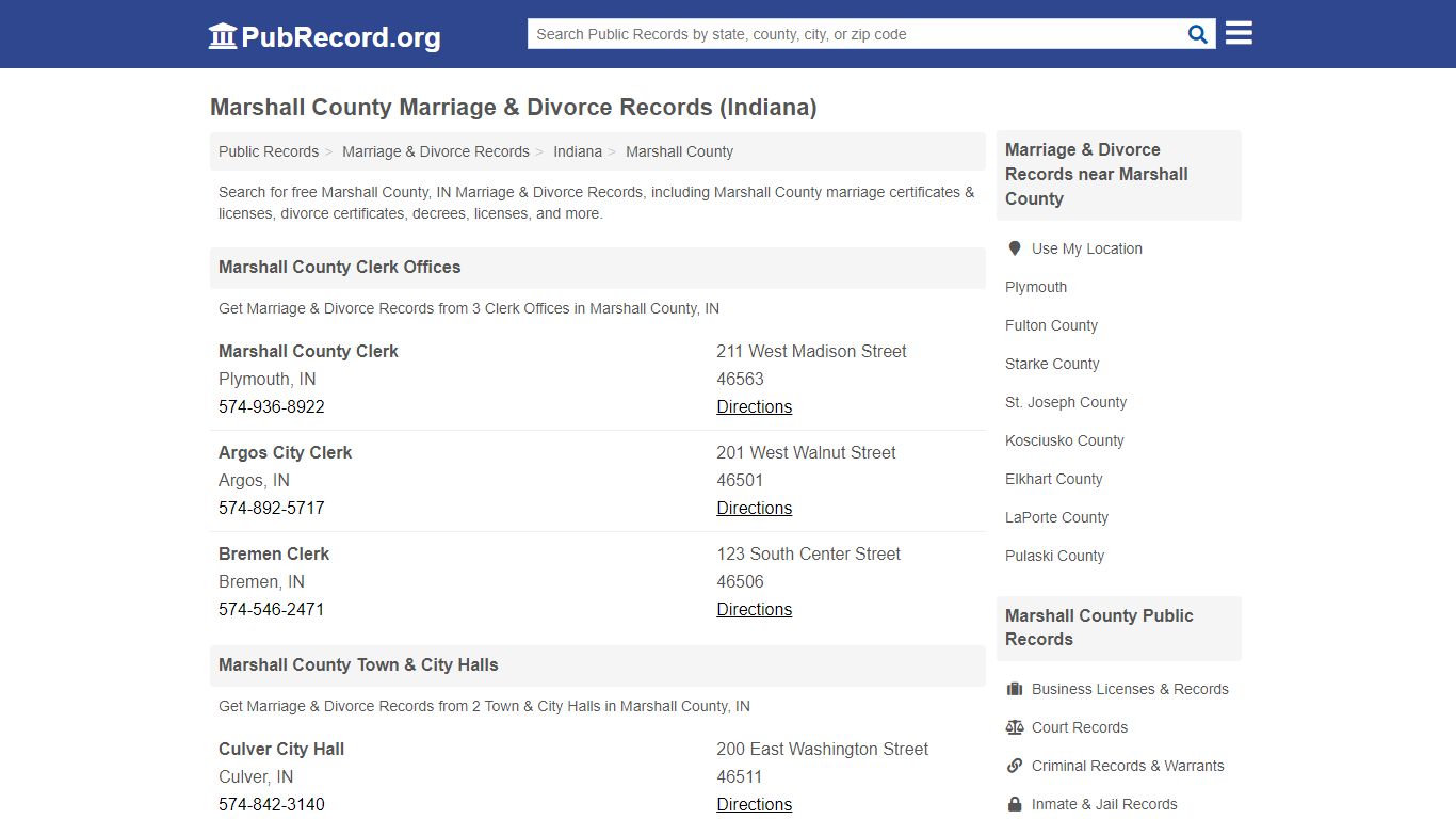 Marshall County Marriage & Divorce Records (Indiana)