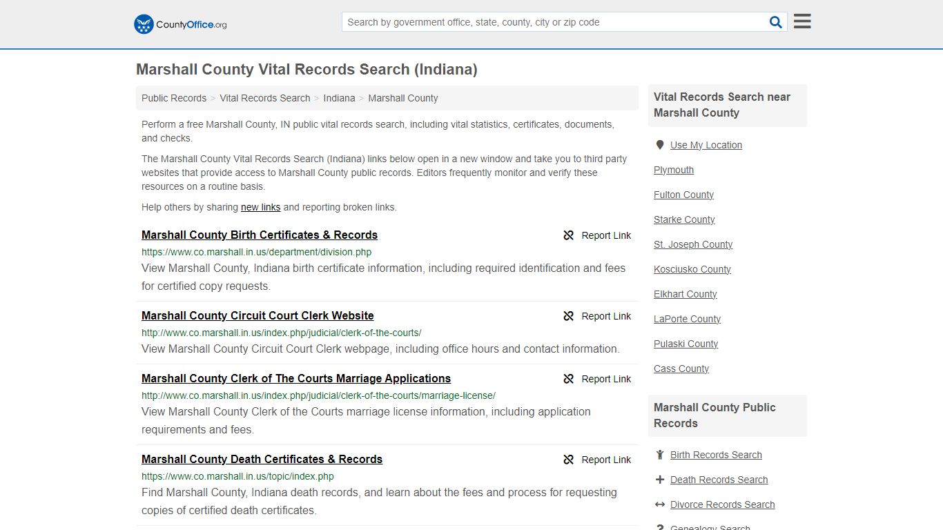 Marshall County Vital Records Search (Indiana)